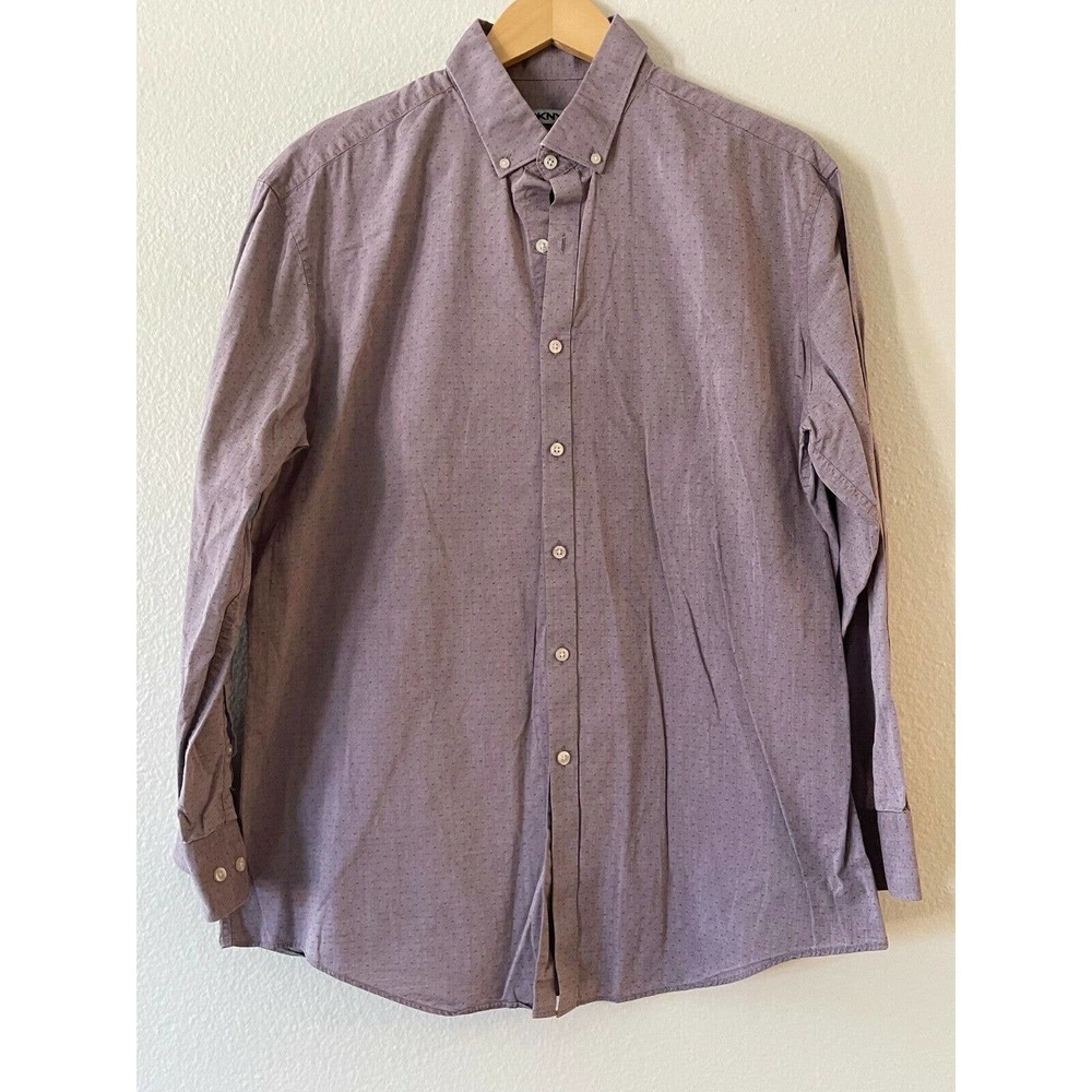DKNY Mens Size 16.5 32/33 Slim Fit Button Down Shirt Textured Long Sleeve Purple
